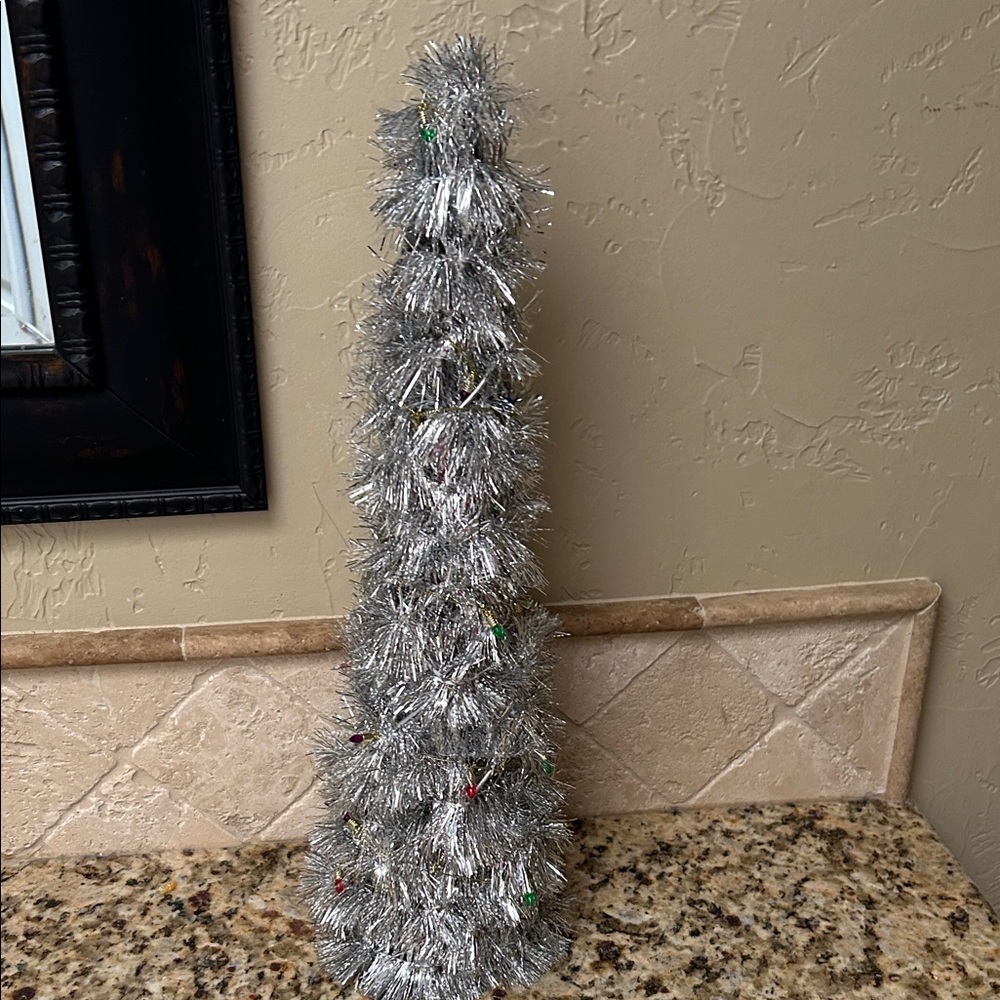 Hand Crafted Silver Holiday Tinsel Tree